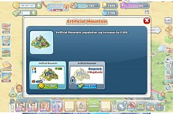 Construction of Foundation of Artificial Mountain, with Population Cap of 6,000. Cost : 75,000 Gold coins, or 3 Megabucks. Energy Consumption : Electric : 8, and Water : 5